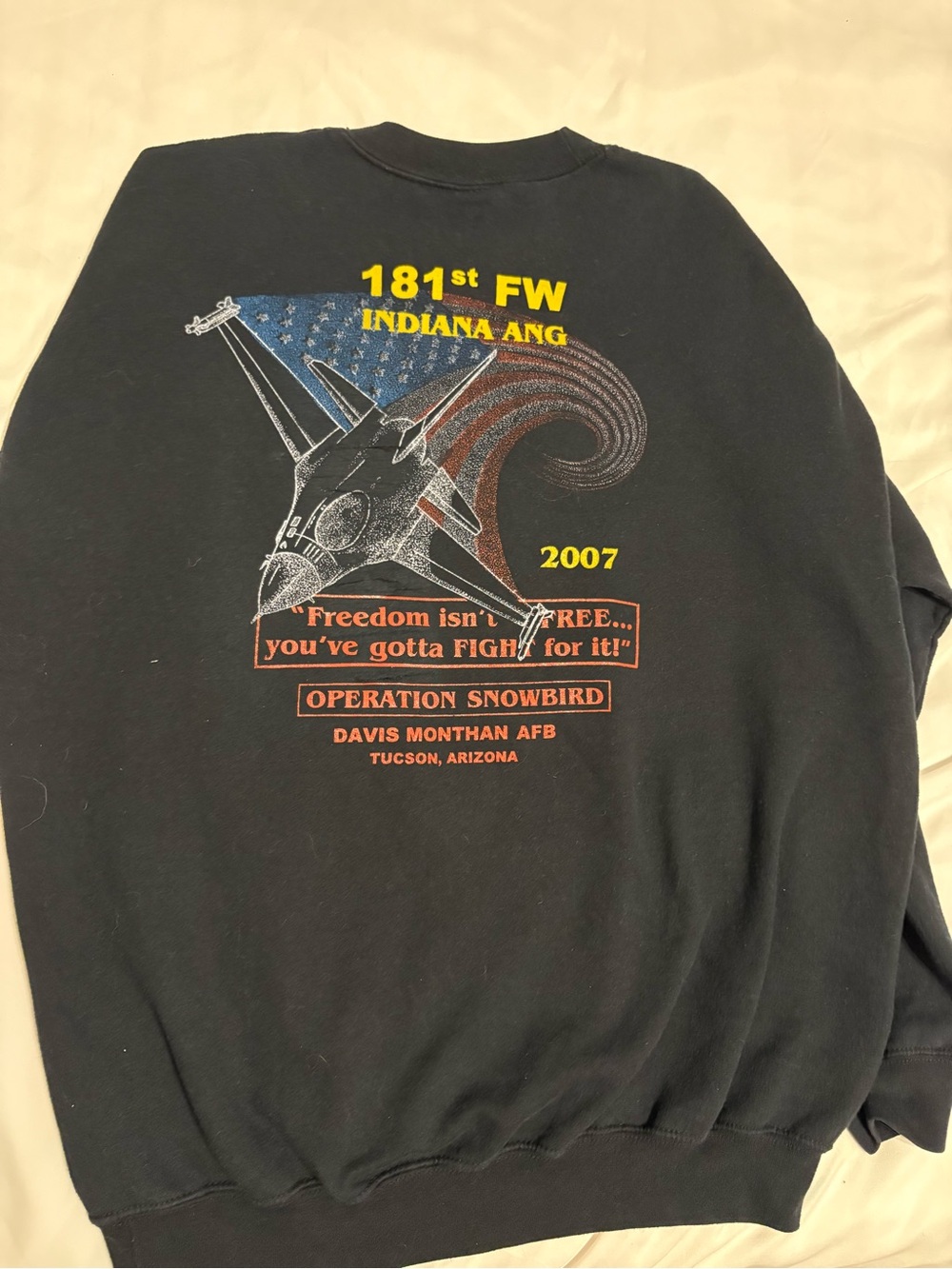 Gildan Black Military Graphic Crewneck Sweatshirt with Yellow & Orange Print